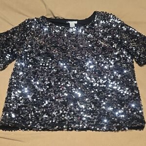 H&M Black and Silver Sequin Blouse